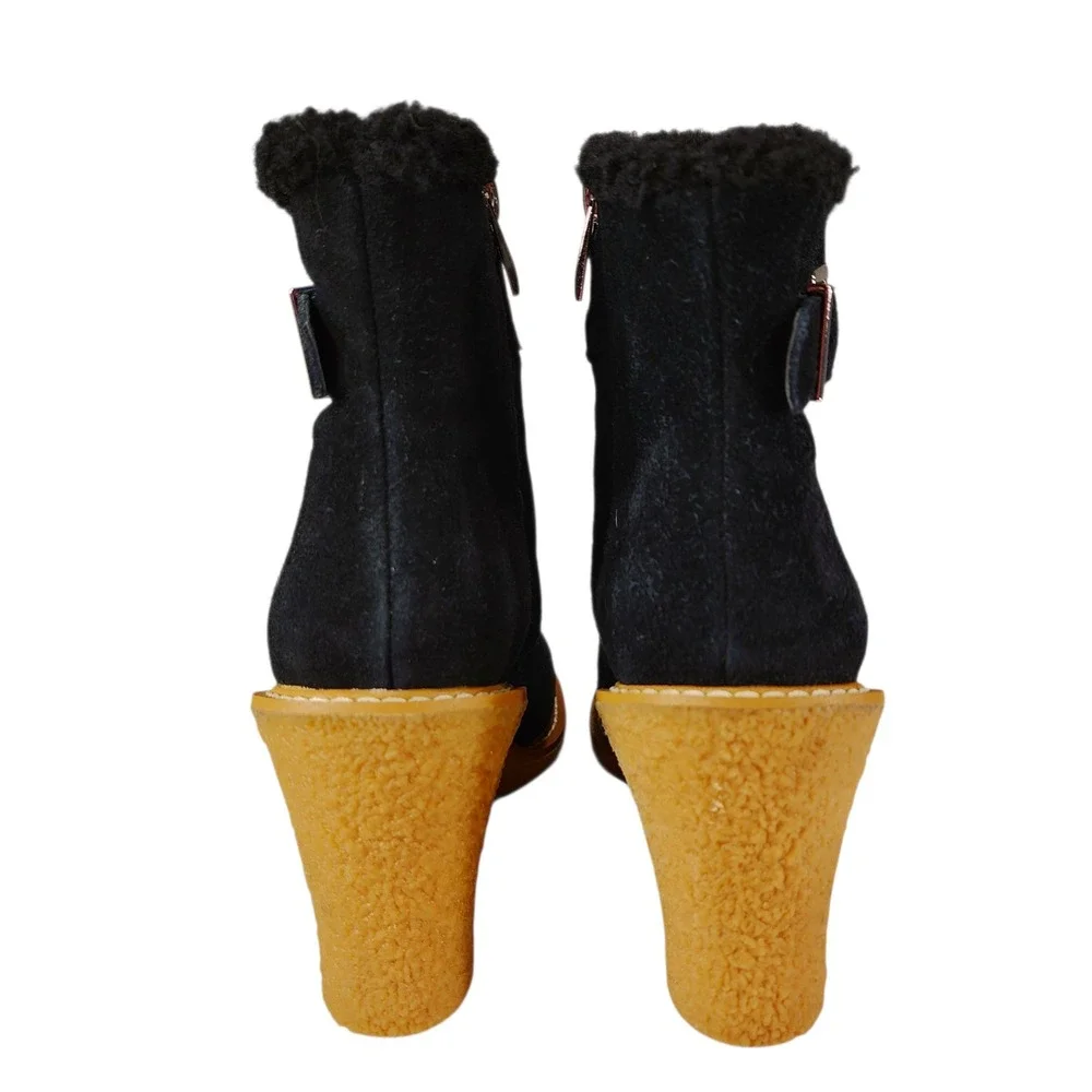 Franco Sarto Wedge Ankle Boots sz 7.5M Women Black Suede Leather Ulayna Sherpa‎